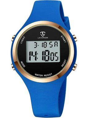 Women's Blue Quartz Chronograph Waterproof Outdoor Sport Alarm Digital Watch